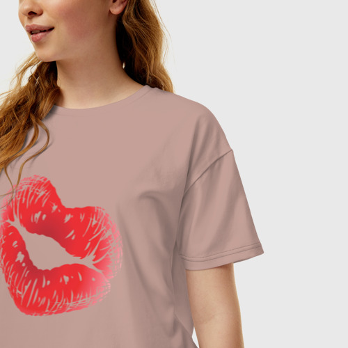 Женская футболка хлопок Oversize Red kiss (поцелуйчик), цвет пыльно-розовый - фото 3