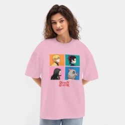 Женская футболка Oversize хлопок texturе Клинок, рассекающий демонов Коллаж - фото 2