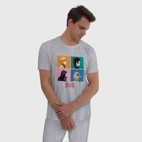 Мужская пижама хлопок с принтом Клинок, рассекающий демонов | Коллаж, фото на моделе #1