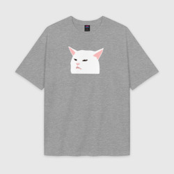 Мужская футболка Oversize хлопок texturе Белый кот из мема
