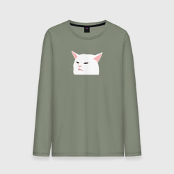 Мужской лонгслив хлопок Белый кот из мема