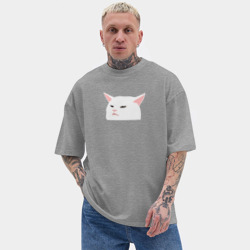 Мужская футболка Oversize хлопок texturе Белый кот из мема - фото 2