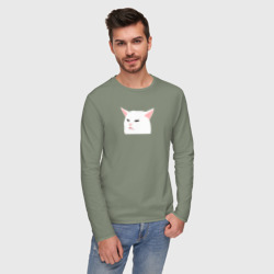 Мужской лонгслив хлопок Белый кот из мема - фото 2