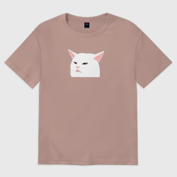 Женская футболка хлопок Oversize Белый кот из мема