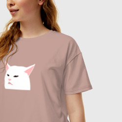 Женская футболка хлопок Oversize Белый кот из мема - фото 2