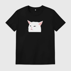 Мужская футболка хлопок Белый кот из мема