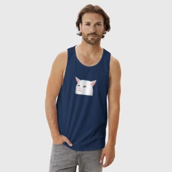Мужская майка хлопок Белый кот из мема - фото 2