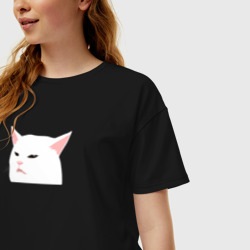 Женская футболка хлопок Oversize Белый кот из мема - фото 2