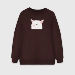 Женский свитшот oversize без начеса хлопок Белый кот из мема