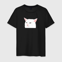 Мужская футболка хлопок Белый кот из мема