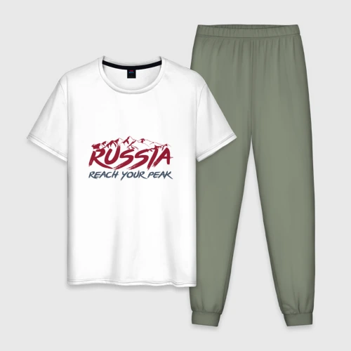 Мужская пижама с белой футболкой хлопок Россия - Будь на вершине