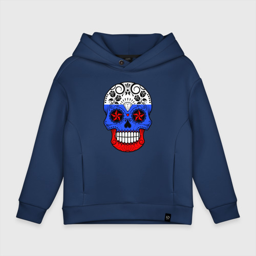 Детское худи Oversize хлопок Russian Skull, цвет темно-синий