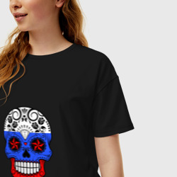 Женская футболка хлопок Oversize Russian Skull - фото 2