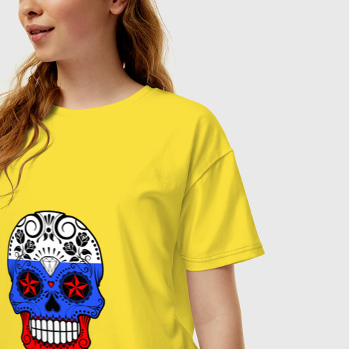 Женская футболка хлопок Oversize Russian Skull, цвет желтый - фото 3