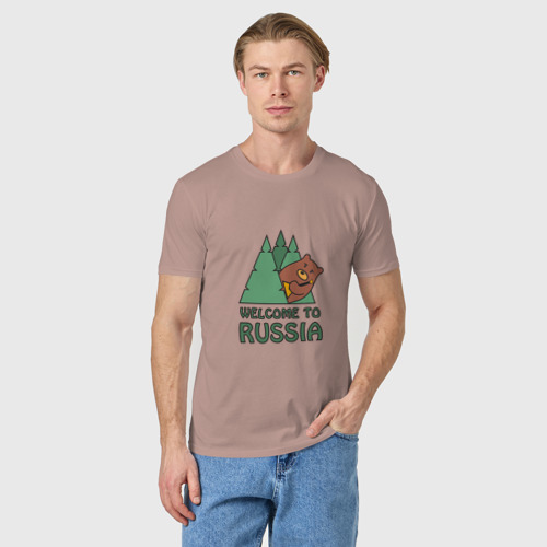 Мужская футболка хлопок с принтом Welcome - Russia, фото на моделе #1