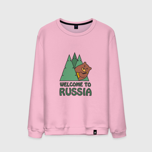 Мужской свитшот хлопок Welcome - Russia, цвет светло-розовый