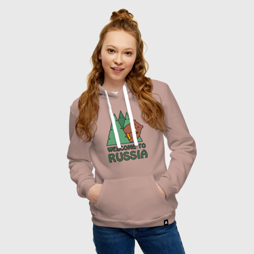 Женская толстовка хлопок с принтом Welcome - Russia, фото на моделе #1
