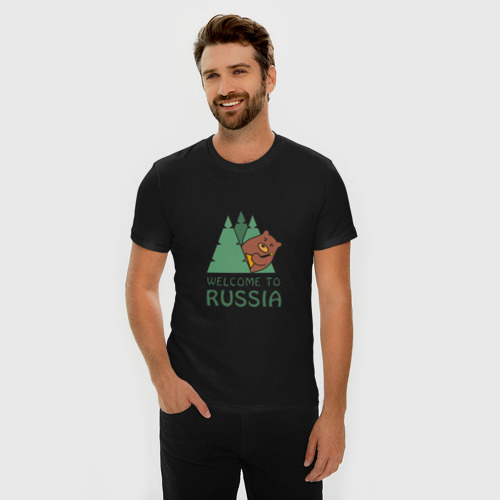 Мужская футболка хлопок Slim с принтом Welcome - Russia, фото на моделе #1