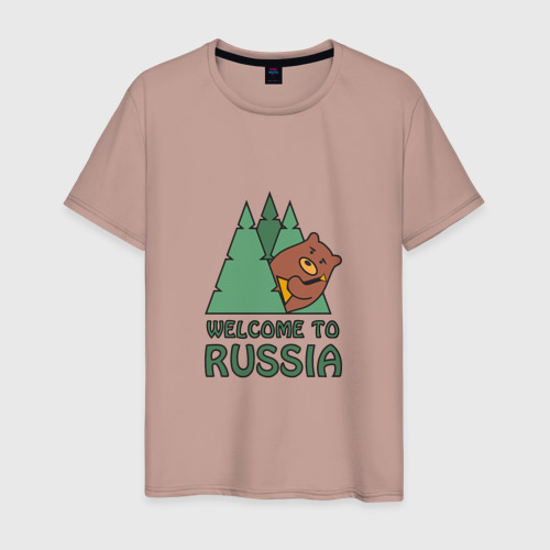 Мужская футболка хлопок с принтом Welcome - Russia, вид спереди #2