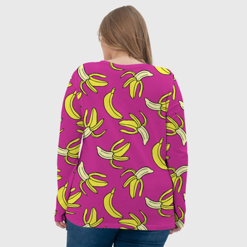 Женский лонгслив 3D с принтом Banana pattern / Summer / Color, вид сзади #2