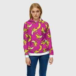 Толстовка с принтом Banana pattern Summer Color для женщины, вид на модели спереди №2. Цвет основы: белый