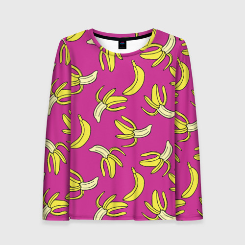 Женский лонгслив 3D с принтом Banana pattern / Summer / Color, вид спереди #2