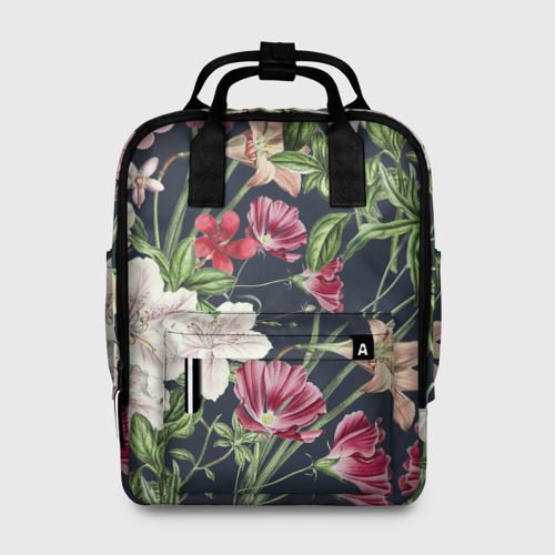 Женский рюкзак 3D с принтом Цветы Розовые, вид спереди #2