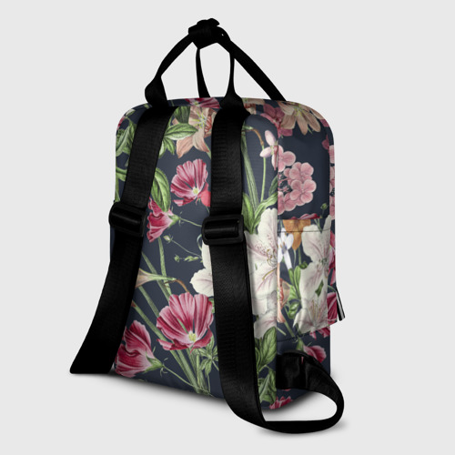 Женский рюкзак 3D с принтом Цветы Розовые, вид сзади #1