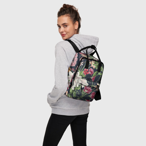 Женский рюкзак 3D с принтом Цветы Розовые, вид сбоку #3