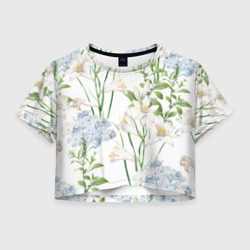 Женская футболка Crop-top 3D Цветы Утонченные и Яркие