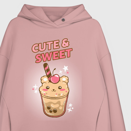 Женское худи Oversize хлопок Cute & Sweet, цвет пыльно-розовый - фото 3