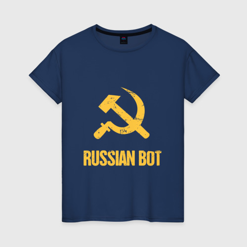 Женская футболка хлопок Russian Bot, цвет темно-синий