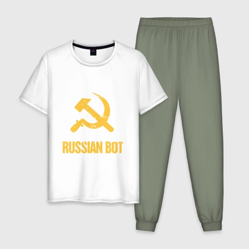 Мужская пижама с белой футболкой хлопок Russian Bot