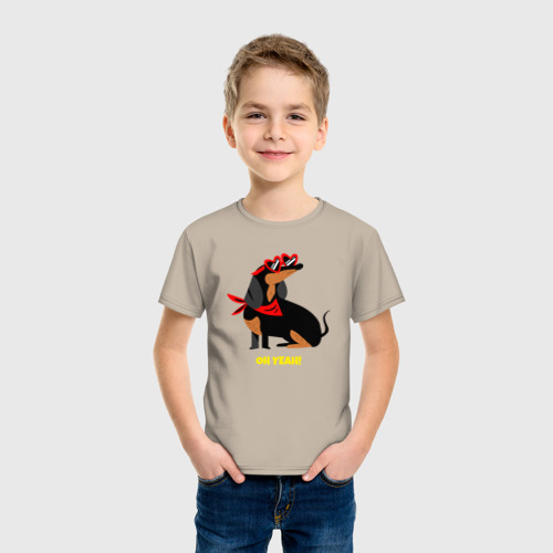 Детская футболка хлопок Такса в солнечных очках, цвет миндальный - фото 3