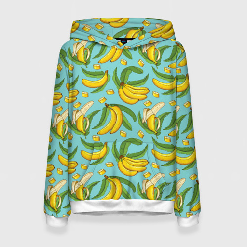 Женская толстовка с принтом Banana pattern / Summer / Fashion 2022, вид спереди №1