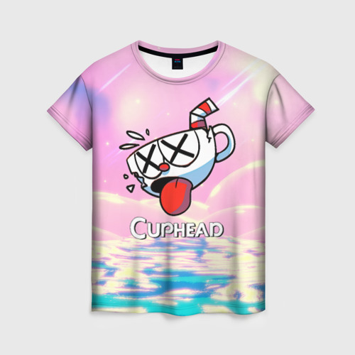Женская футболка с принтом Cuphead Разбитая    чашечка, вид спереди №1