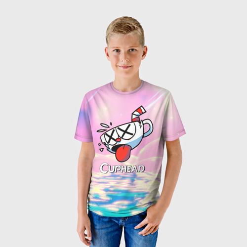 Детская футболка 3D с принтом Cuphead Разбитая    чашечка, фото на моделе #1