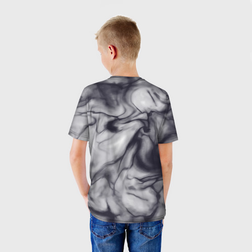 Детская футболка 3D с принтом Бело-черный тай-дай, вид сзади #2