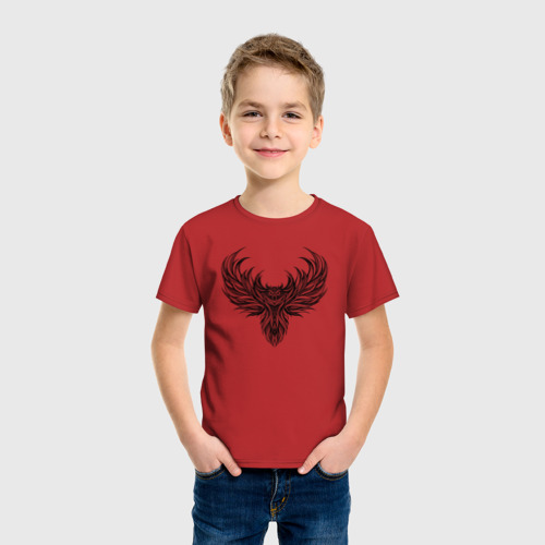 Детская футболка хлопок Абстрактная совушка, цвет красный - фото 3