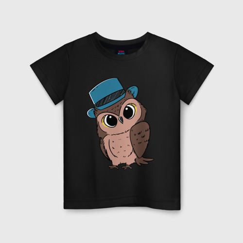 Детская футболка хлопок с принтом Совушка в шляпке, вид спереди #2