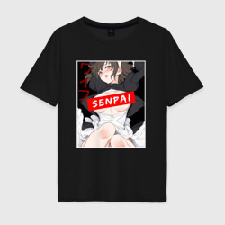 Мужская футболка хлопок Oversize Девушка и надпись Senpai Ahegao