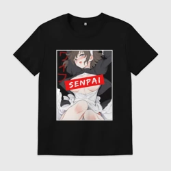 Мужская футболка хлопок Девушка и надпись Senpai Ahegao