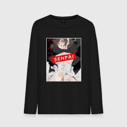 Мужской лонгслив хлопок Девушка и надпись Senpai Ahegao