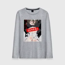 Мужской лонгслив хлопок Девушка и надпись Senpai Ahegao