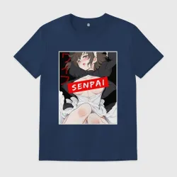 Мужская футболка хлопок Девушка и надпись Senpai Ahegao