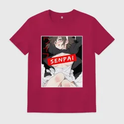 Мужская футболка хлопок Девушка и надпись Senpai Ahegao