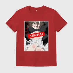 Мужская футболка хлопок Девушка и надпись Senpai Ahegao