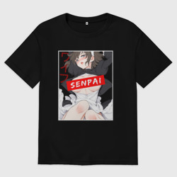 Женская футболка хлопок Oversize Девушка и надпись Senpai Ahegao