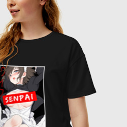 Женская футболка хлопок Oversize Девушка и надпись Senpai Ahegao - фото 2