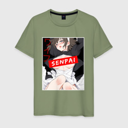 Мужская футболка хлопок Девушка и надпись Senpai Ahegao